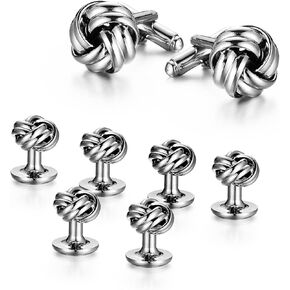 UJOY Cufflinks and Studs Set Twist Silver Color Shirt Tuxedo Buttons Packed in Cufflink Box for Men