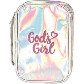White Dove Designs Bible Cover-God's Girl-Large-Shiny Silver w/Pink Lettering (Aug)