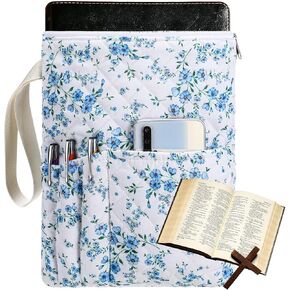 Quilted Bible Cover, 11 x 9 Inch Bible Case for Women Floral Book Sleeve with Handle Pockets Zipper Padded Book Protector Washable Quilted Cotton Cover Case Gifts Fits for Standard Size Bible