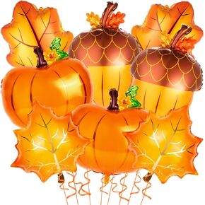 Happy Fall Balloon, 16Pcs Big Maple Leaves Acorn Balloons, Fall Mylar Foil Balloons for ThanksGiving Home Festival Decorations