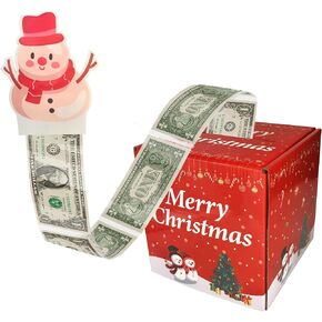 Christmas Money Gift Boxes for Cash, Money Roll Gift Box Merry Christmas Money Pull Box for Cash Gift DIY Christmas Surprise Money Pull Pouch with 50pcs Transparent Bags for Women Men Friends