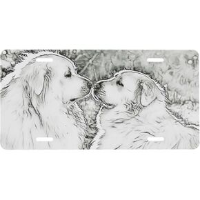 Great Pyrenees Dog License Plate Frame for Car Universal, Adorable Dog Aluminum Car Front License Plate Cover