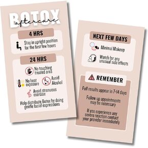 Modern Professional Botox Aftercare instuction cards for medspas and nurse injectors - 55 Cards - Business Card size - Full color high gloss front and back - Post botox care tips… (Tan)