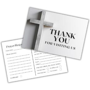 Lashicorn Church Visitor Cards to fill out Welcome Prayer Request | 50 pk 4 x 6" Postcards Pack Bulk Thank You For Visiting Pew Tracts Soul Winning Cross and Bible