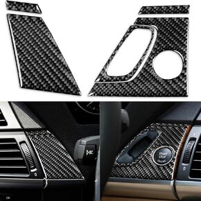 Auto Main Driver's Dashboard Both Sides Start Stop Engine Frame Air Vent Decoration Strip Panel Sticker Real Carbon Fiber Interior Trim Accessories Compatible with BMW X5 E70 X6 E71 2006-2013 Black