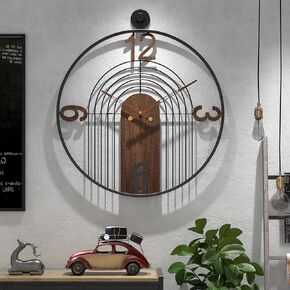 Large Modern Walnut Dial Wall Clock, Wood Metal Frame Silent Non Ticking Decoration Wall Clocks for Living Room, Bedroom, Kitchen, Study, Handmade Home Decor Gift Idea, 26.4 Inch