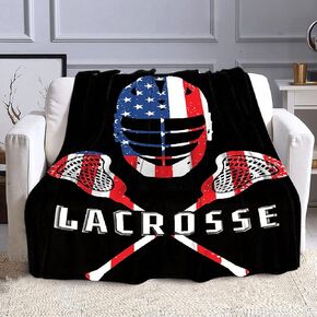 Microfiber Flannel Throw Blanket American USA Flag Lacrosse Lax Super Soft Cozy Lightweight Summer Quilt Perfect for Bed Sofa-60"x50" Medium for Teen