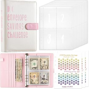 100 envelopes Money Saving Challenge | Money Saving Binder | Budget Binder | a5 Binder | Savings Binder | Savings Challenge | libreta de ahorros Dinero | Color (Dark Pink)
