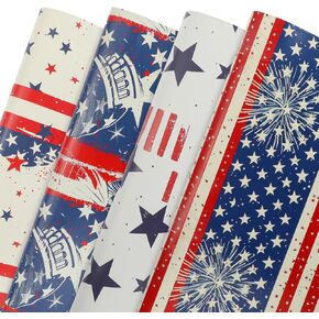 PUIKSXER Patriotic Wrapping Paper - Gift Wrap for 4th of July & Memorial Day - 12 Sheets American Flag Design - Red, White & Blue Decorative Paper for Gifts, 19.7x27.6 Inches