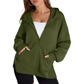 LOMON Womens Oversized Half Zip Hoodies Long Sleeve Textured Casual Sweatshirts Loose Fall Pullover Tops with Pockets