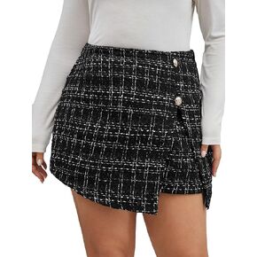WDIRARA Women's Plus Size Plaid High Waist Split Asymmetrical Hem Mini Skirt