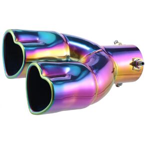 Motoforti 63mm 2.5" Inlet Straight Type Heart Shape Universal Exhaust Pipe Muffler Tip Tailpipe Bolt-On for Car Truck 8.1" Length Stainless Steel Multicolor Long-lasting