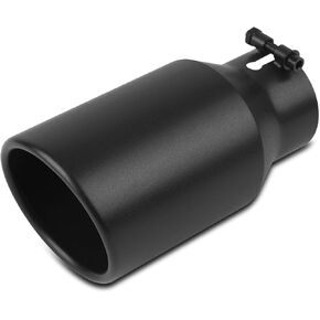3 inch Inlet Exhaust Tip, 4.5" Outlet 9" Overall Length Stainless Steel Exhaust Tail Pipe, Bolt-On, Rolled Edge, Slant Sleek Angle Cut, Polished Tailpipe, Black