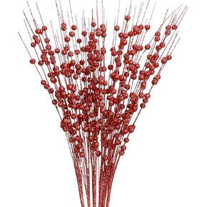 Felice Arts 6 Pack Golden Artificial Glitter Berry Stems 15.7" Fake Christmas Picks Decorative Glitter Sticks for Christmas Tree Vase DIY Wreath Crafts Gift Fireplace Home Decor