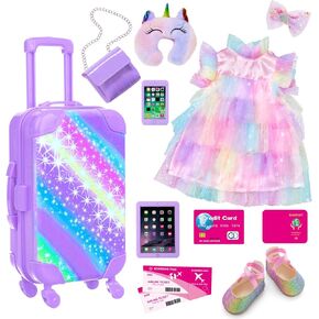 ZITA ELEMENT American 18 Inch Doll Suitcase and Clothes Accessories Set, 12 Pcs Doll Luggage Travel Play Set Fit for 18 Inch Girl Dolls (NO Doll)