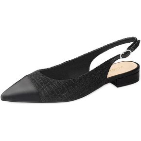 Women Slingback Flats Tweed Pointed Toe Slingback Flats Cap Toe Dress Shoes for Women
