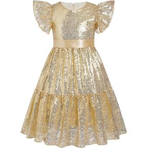 IDOPIP Flower Girl Sequin Ruffle Tutu Dress for Kids Wedding Pageant Party Formal Gown Princess Birthday Communion Dresses