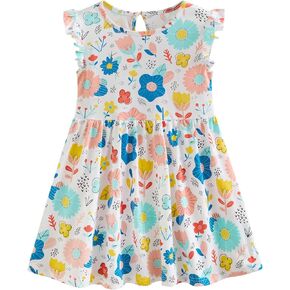 Girls Dresses,Ruffle Sleeves Dresses for Girls Cotton Casual,Back to School Outfits for Girls