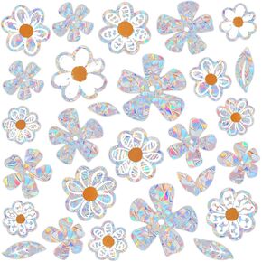 Prism Rainbow Window Clings for Glass Windows, Reflective Window Decals to Prevent Bird Strikes, Colourful Non Adhesive Sun Catchers Indoor Window Stickers, Preppy Room Decor (Star 51 Pcs)
