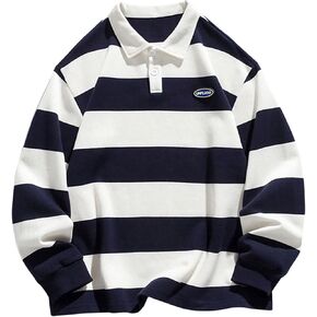 SOLY HUX Men's Striped Print Sweatshirts Long Sleeve Collared Preppy Shirts Half Placket Tops Fall Outfits