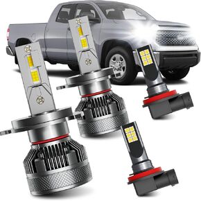 Fits for 2014-2021 Toyota Tundra High Low Beam Fog Lights Bulbs Combo, 6000K White Plug-and-Play Super Bright Light Bulbs, Pack of 4