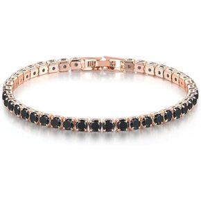 18k Rose Gold 6 Cttw Created Black Sapphire Round Clasp Tennis Bracelet Plated