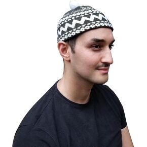 TheKufi® Dark Forest Green Cotton Blend Zigzag Beanie Kufi Hat with Ball on Top One-Size