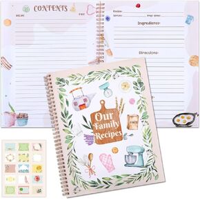 Colarr Blank Recipe Book to Write in Your Own Recipes Our Family Recipe Journal Cookbook Spiral Bound Notebook with DIY Stickers Ideal Gift for Women Mom Wife, 8.5 x 11'', 126 Inner Pages