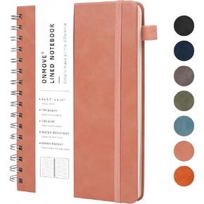 Lined Spiral Notebook Journal for Women Men 160 Pages A5 College Ruled Hardcover Leather with Pen Holder Notebook Journals for Note Taking Work Black