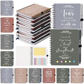 Kosiz Christian Gifts Bulk with Spiral Religious Notebook with Sticky Notes and Bible Verse Pens Motivational Notebook Valentine‘s Day Gifts for Church Sunday School(Netural Color,100 Pcs/50 Set)