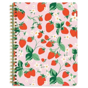 ban.do Rough Draft Mini Spiral Notebook with Saying, 8.5" x 6.75" with Pockets and 160 Lined Pages, Strawberry Fields
