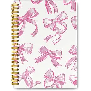 Trendy Coquette Pink Bow Jonrnaling Notebooks, Cute Spiral Notebook for Girl, Pink Preppy Journal Notebook, Pink Office Supplies, Hardcover Spiral Notebooks College Ruled 5.5 x 8.3