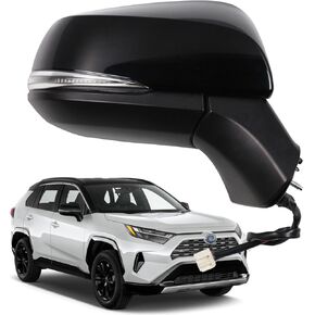 Marretoo for Toyota RAV4 Side Mirror Assembly 2019 2020 2021 2022 2023 2024 | Power | Heated | Turn Signal | BSM (Blind Spot Monitoring) | Replaces TO1320384, TO1320388| Black (BLACK, Driver Side)