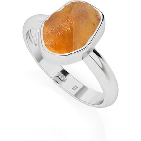 Natural Raw Citrine Solitaire Rings for Women in Sterling Silver, November Birthstone Jewelry Gifts for Her Birthday, Anniversary, Christmas (Bezel-Set)