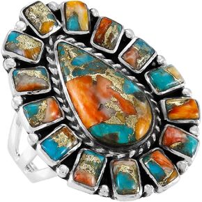 Turquoise Ring Sterling Silver 925 Genuine Gemstones Size 6 to 11