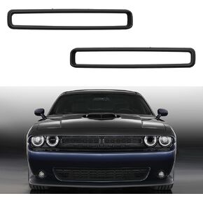 Front Grille Inserts Trim for Dodge Challenger 2015-2023, Mesh Grille Frame Cover ABS Plastic Exterior Accessories, Black, 2PCS