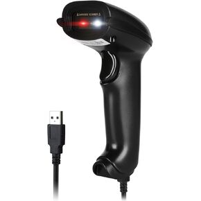 WoneNice USB Wired 1D 2D Barcode Scanner, Automatic Square QR Code Scanner for Computer POS Screen Scaning, Handheld CMOS Image Bar Code Reader for Retail Store Warehouse Library Supermarket, Black