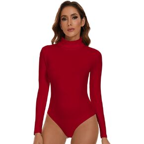 SHAPERIN Women's Mock Turtle Neck Long Sleeve Bodysuit Tops Sexy T Shirt Leotard Jumpsuit in Kuwait