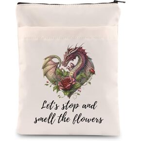 ENSIANTH Abraxos Smell The Flowers Book Sleeve Reader Book Cover with Zipper Bookish Gift Abraxos Dragon Lover Gift (Dragon Flower Sleeve)