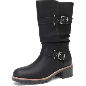 DECARSDZ Women's Mid-Calf Boots Fashion Classic Comfy Biker Motorcycle Riding Low Heel Dress Boot Shoes