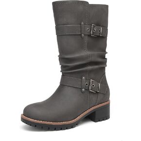 أحذية DECARSDZ النسائية لمنتصف الساق، أحذية كلاسيكية مريحة لراكبي الدراجات النارية لركوب الدراجات النارية بكعب منخفض in Kuwait