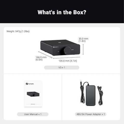 Fosi Audio V3 Stereo Amplifier Home Audio 300 Watts x2 Power TPA3255 Class D Mini Speaker Amp 2 Channel Audio Component for Passive Bookshelf Tower Speakers Desktop Home Theater with 48V Power Supply in Saudi Arabia