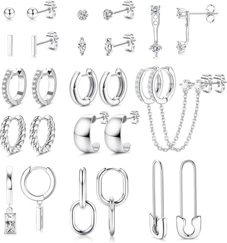 Jstyle 13 Pairs Small Gold Hoop Earrings Set for Women, 14k Gold Plated Hoop Studs Earrings for Women, Hypoallergenic Dainty Gold Earrings for Gift in Saudi Arabia
