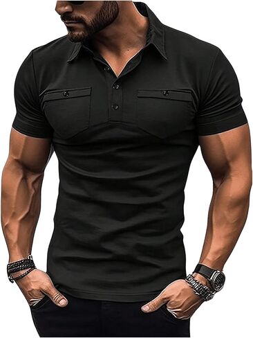 SweatyRocks Men's Golf Shirts Collared Button Front Tennis Shirt Short Sleeve Work T-Shirt in Saudi Arabia