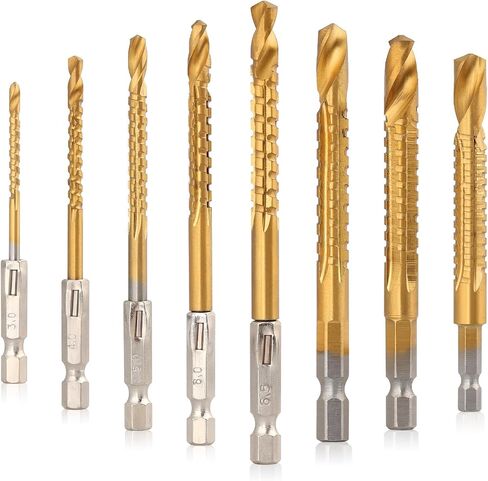 AOKLIT 6 Pack Titanium Coated HSS Twist Drill Bit, 3-8mm Hex Shank Serrated Cutting Drill Bit Woodworking Tools for Wood Metal Plastic Hole in Saudi Arabia