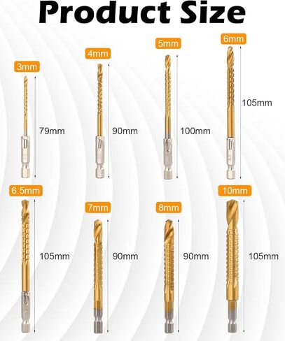 AOKLIT 6 Pack Titanium Coated HSS Twist Drill Bit, 3-8mm Hex Shank Serrated Cutting Drill Bit Woodworking Tools for Wood Metal Plastic Hole in Saudi Arabia