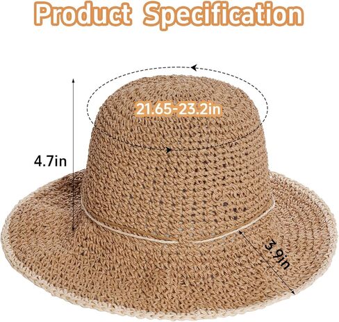 قبعات الشاطئ المصنوعة من القش، قبعات الشمس النسائية للسفر، قبعات الشاطئ الصيفية للنساء كاكي قابلة للطي in Kuwait