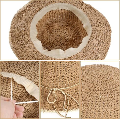 قبعات الشاطئ المصنوعة من القش، قبعات الشمس النسائية للسفر، قبعات الشاطئ الصيفية للنساء كاكي قابلة للطي in Kuwait