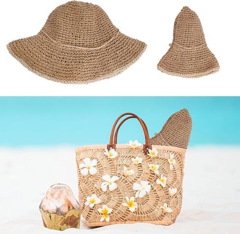 قبعات الشاطئ المصنوعة من القش، قبعات الشمس النسائية للسفر، قبعات الشاطئ الصيفية للنساء كاكي قابلة للطي in Kuwait