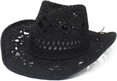Wide Brim Straw Hat Men & Women's Summer Cowboy Cowgirl Straw Hat Shapeable Hollow Out Woven Roll Up Beach Sun Hat in Kuwait